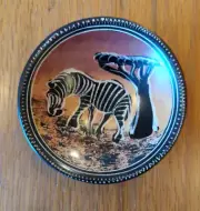 Small Soapstone Hand Carved & Painted Kenyan African Safari Animal Trinket Dish