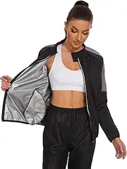 LAZAWG Sauna Suit for Women Long Sleeve Zipper Sauna Shirt Workout Top Sweat Jackets Exercise Gym Running