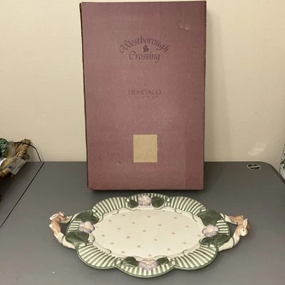 Vtg Serving Platter Rabbit Handles 2001 Demdaco Westborough Crossing NIB