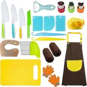 Kids Kitchen Knife, Kids Knife Set Include Wood Kids Knife, Serrated Edges Plastic Toddler Knife, Crinkle Cutter, Sandwich Cutter, Y Peeler, Cuttin...