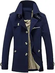 HIKOAN Fashion Men Trench Coats Autumn Windbreaker Single Breasted Buttons Front Vintage Jacket Casual Tops Outwear