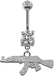 [ZNDIJE] Fashion Rifle Gun Navel Ring Assault Rifle Belly Button Ring Body Piercing Jewelry for Women Men-Pink, Stainless Steel