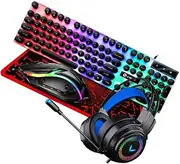 HOMSFOU 4-in-1 Computer Keyboard Mouse Set RGB Headset Gaming Keyboard Mouse Pad Ergonomic Design for Long Use