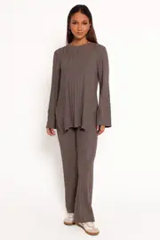[PUP14] Silvie Long Sleeve Knitted Set - Charcoal Grey XS Grey