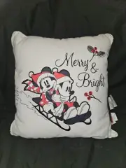 Mickey And Minnie Mouse Merry and Bright Christmas Pillow