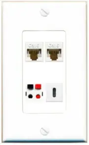 [4 Ports] 2 CAT6 SPEAKER USBC Wall Plate DecorZ White