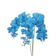3Pcs 41" 9 Heads Artificial Orchid Stems Faux Phalaenopsis, Teal Blue