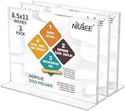 NIUBEE Acrylic Sign Holder 8.5x11 Inches 3 Pack Horizontal, T Shape Double Sided Clear Frames, Plastic Paper Flyer Display Holder, Document Menu Table Stand for Office, Store -Landscape (T Shape)