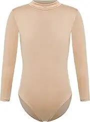 [Yhong] Kids Girls Basic Long Sleeve Ballet Dance Unitards Solid Color Mock Neck/round Neck Gymnastics Leotard