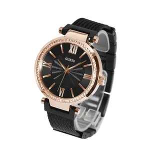 GUESS 手錶 | 經典水鑽造型女錶 - 玫瑰金x黑 W0638L5