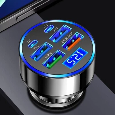 6 Port Car Phone Fast Charger 3.1A USB A C PD Lighter For Samsung iPhone 16 15