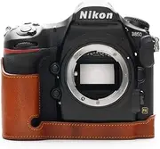 Nikon D850 Camera Case, BolinUS Handmade Genuine Real Leather Half Camera Case Bag Cover for Nikon D850 Camera Bottom Opening Version + Hand Strap (LavaBrown)