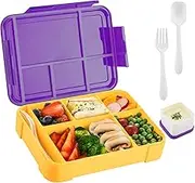 Bento Lunch Box for Kids & Adults - Lunch Container with Sauce Jar, Spoon & Fork 5-Compartment, Leakproof Lunchbox Microwave and Dishwasher Safe BPA-Free with Dividers for Adults Kids(Purple)