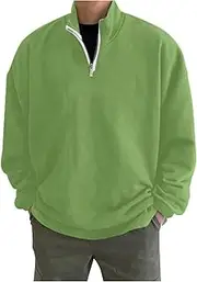 [Generic] Sweatshirt Casual Men Hoodless Oversize Zipper Solid Stand Collar Hoodless Pullover Sweater Coat Top Pullover Sweatshirt Men