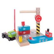 BigJigs - Container Shipping Yard - Wooden Railway Toy Train Accessory (BJT254)