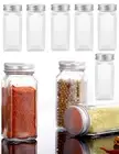 12x Clear Square Glass Jars Lid Spice Herb Seasoning Condiment Storage