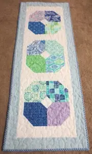 Handmade Quilted Table Runner/Topper ~ 14 1/2" x 38 1/2" ~ Blues,Lilac,Green