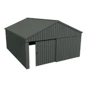Stratco Domestic Gable Roof Shed Double Garage 5.45 x 6.21 x 2.4m Double Gable End Slidi Slate Grey