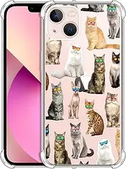 Glisten - iPhone 13 Mini Case, iPhone 13 Mini Clear Case - Cat Pattern with Sunglasses Printed Slim Fit Flexible Clear Transparent Shockproof Designer Back Case/Cover for iPhone 13 Mini only.