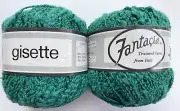 2 Spools Gisette Fantacia Textured Nubby Yarn 50g Jade Green Cotton Blend
