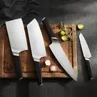 4Pcs Set Knife Kitchen Chef Utility Slicer Meat Fish Vegetable 1.4116 Steel Wood