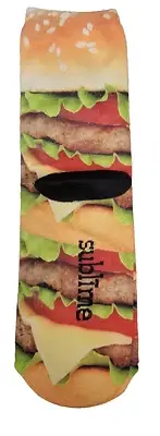 Sublime Designs Adults Fun Printed Crew Socks-Hamburger Foodie