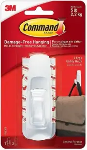 Command Large Utility Hook, White, 28-Hook