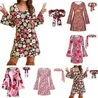 Back To the 70s 80s Retro Hippie Costume Set Disco Outfit Ladies Headband Dress◐