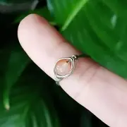 Imperial Jade Crystal Wire Wrapped Ring, Silver Size 8 Boho Chic Statement