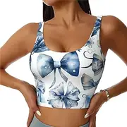 [LHDGBNV] Sports Bras for Women, U Back Removable Womens Tank Tops A Set of Blue Bows Funny Yoga Print Workout Bras