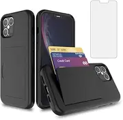 Asuwish Phone Case for iPhone 12 Pro Max 6.7 with Tempered Glass Screen Protector Cover and Credit Card Holder Stand Slim Hybrid Cell iPhone12promax 5G i 12s Plus iPhone12 12pro Promax Women Men Black