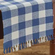 Wicklow China Blue White Check Woven Cotton Yarn Country Farmhouse Table Runner