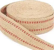 ZAIONE 10 Yards Width 2" Roll Natural Burlap Red Line Jute Webbing Ribbon Upholstery Chair Webbing Tape for Outdoor DIY Gear Repai (Red Stripes)