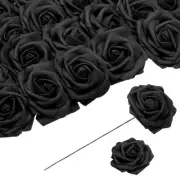 25pcs Foam Roses Artificial Flower Fake Roses with Stems, Black