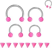 [ALACLO] 4Pcs G23 Titanium 16g Septum Nose Rings Horseshoe Threaded Lip Rings Hoop Labret Jewelry Eyebrow Daith Helix Tragus Cartilage Earring Piercing Jewelry (Pink)