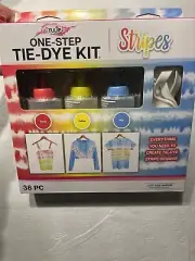 Tulip One-Step Tie-Dye Kit, Stripes, (Coral, Yellow and Sky Blue), 38 Pieces