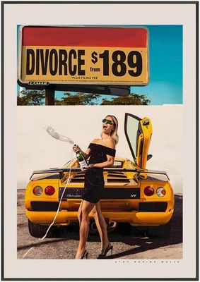 Lamborghini Diablo VT Vintage Poster, Pop Art Divorce, Woman with Champagne