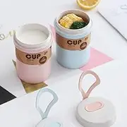 2PCS Wheat Straw Soup Cup, 300ml Portable Microwaveable Breakfast Cup, 2 Colors Porridge Lunch Box with Spoon for School Office Outdoor Travel Student (Blue and Pink)