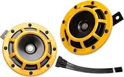 FARBIN Car Horn Loud 12V High Tone/Low Tone Horn Super Loud Train Horn for Car Truck Metal Twin Horns Kit with Protective Grill (yellow)
