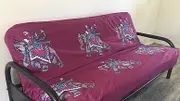 OctoRose Full Size 3 Side Zipper Micro Suede Futon Slipcover Futon Cover (Cover ONLY, Mattress DO NOT Included) (Velvet-Wine-Elephant)