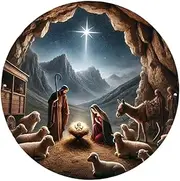 Perfk Nativity Scene Pendant Christmas Nativity Round Acrylic Ornament Advent Catholic Nativity Scene for Countertop Desk Fireplace