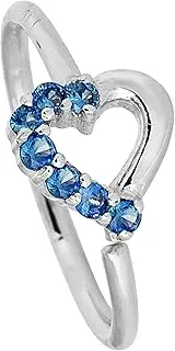 [Jewelry Avalanche] 20G 14K Gold Heart Nose Ring, 0.07ctw Blue Sapphire Gemstone Nose Hoop, Twist-open 5/16"(8mm) Nose Ring, September Birthstone Hoop Unisex