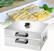 Rice Noodle Rolls Machine, Stainless Steel Cantonese Rice Rolls Machine with Extra Tray, Top Open ChineseRice Noodle Rol Steamed Vermicelli Roll Food Steamer, Guangdong Recipes Cookware, Double-layer,