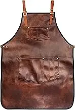 Chef Apron for Cooking & BBQ Waterproof Leather Apron with Pockets & Cross-Back Straps Professional Kitchen Apron for Chef, Barista & Handworking (Brown, 2 Styles)