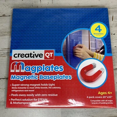 Creative QT 4 Pk Blue Magnetic Baseplates 10"x10" Building Brick Plates NEW
