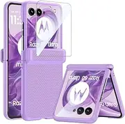for Motorola Razr + Plus 2024 Case, [Built-in Tempered Glass Protector][Hinge Protection]Full Body Rugged Shockproof and Slip Protective Cover Wireless Charging Case for Razr Plus 2024 (Purple)