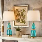 Set of 2 Blue Glass Table Lamps 3-Way Dimmable Touch Control Bedside Lamps with