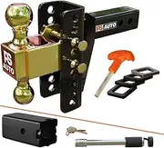 PSAUTO Adjustable Trailer Hitch – fits 2-inch Receiver, 7-inch Drop, 20,000 LBS, 2 and 2-5/16 inch Balls - Trailer Hitch, Adjustable, Ball Mount Hitch, Solid Tube Hitch