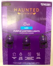 Haunted Living LED 8 ct 2.5" Metal Lantern Bat Purple Light String Battery Timer