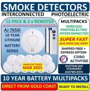 12 Pk Lithium Battery PHOTOELECTRIC Smoke Alarm & 2xRemotes INTERCONNECTED 10yrs